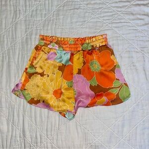 Cute boho satin floral shorts